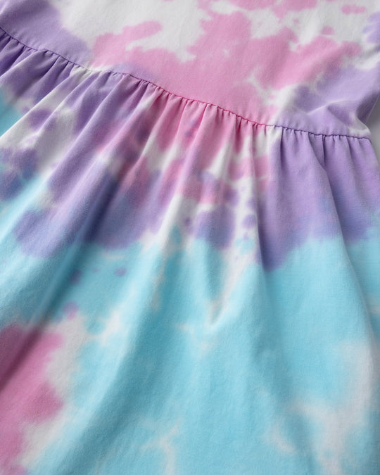 Close up detail of the Pocket Flower Dress in tie dye