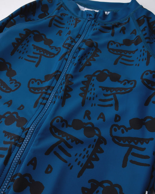 Close up of the Rad Croc Rashie print in midnight
