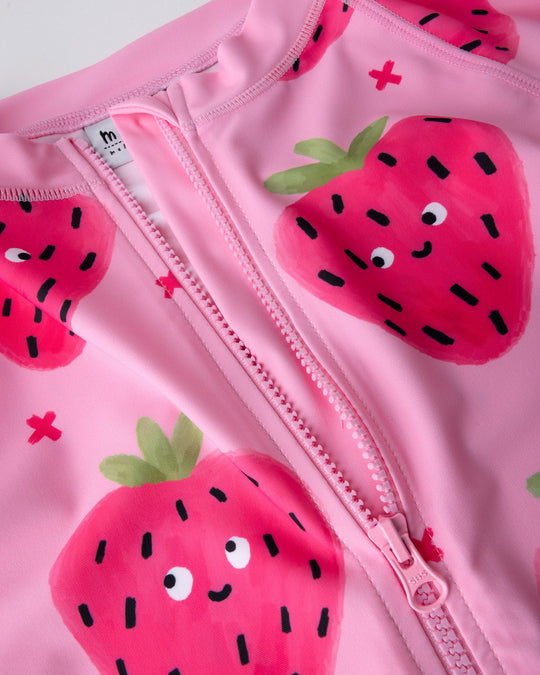 Close up detail of the Happy Strawberry Rashie Set in ballet