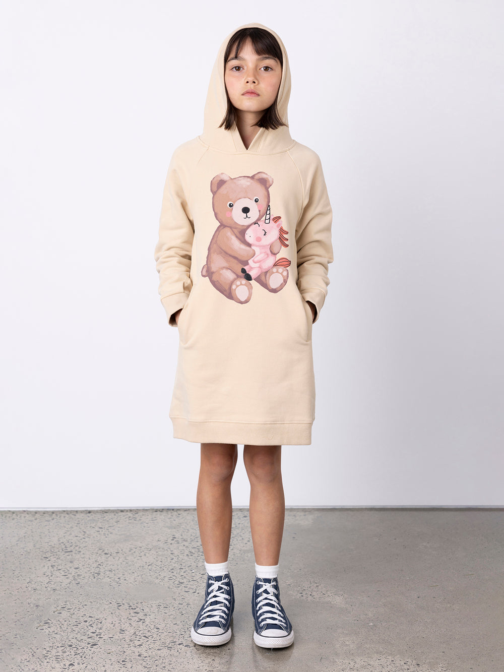 Minti Teddy And Unicorn Furry Hoodie Dress