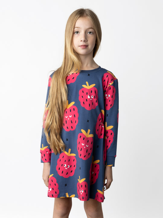 Minti kids clothing. Awesome tshirting weight dress with pinched waist detail. 190 Gram // 95% Cotton // 5% Elastane.