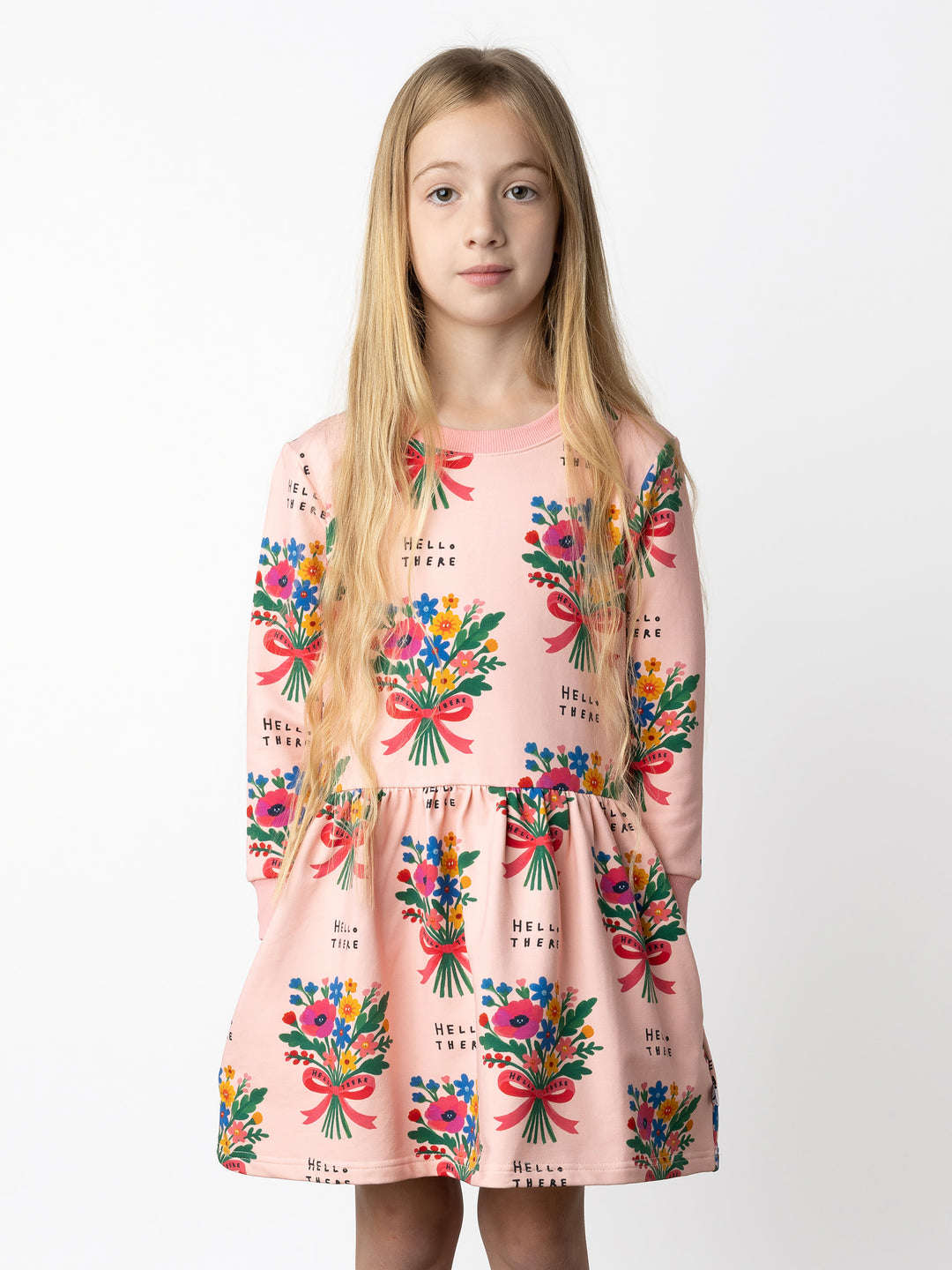 Minti kids clothing. Sweatshirting dress with ruched waist seam and hidden side pockets. 320 Gram // 95% Cotton // 5% Elastane.