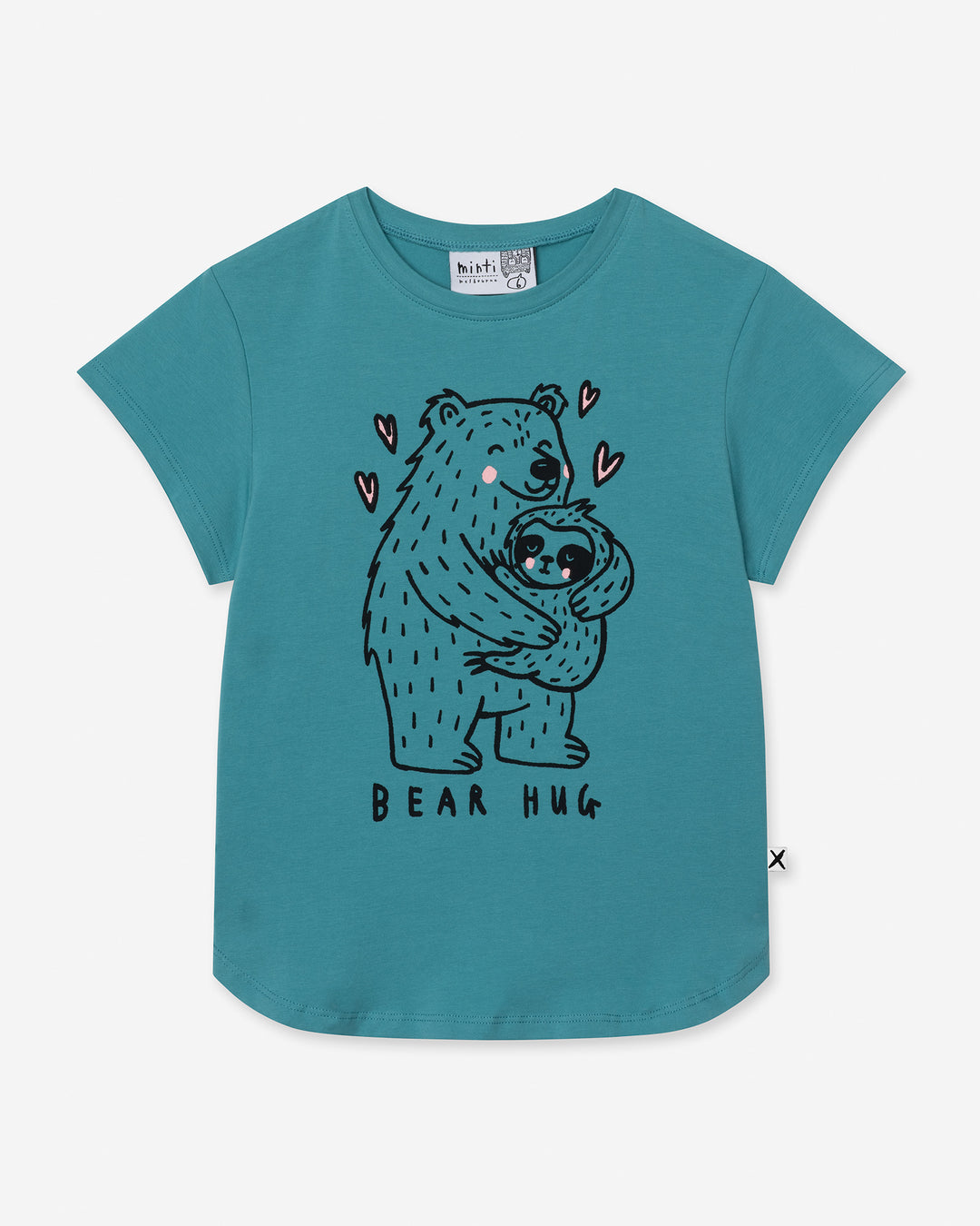Bear Hug Tee in emerald, girls t shirt by Minti, flat lay