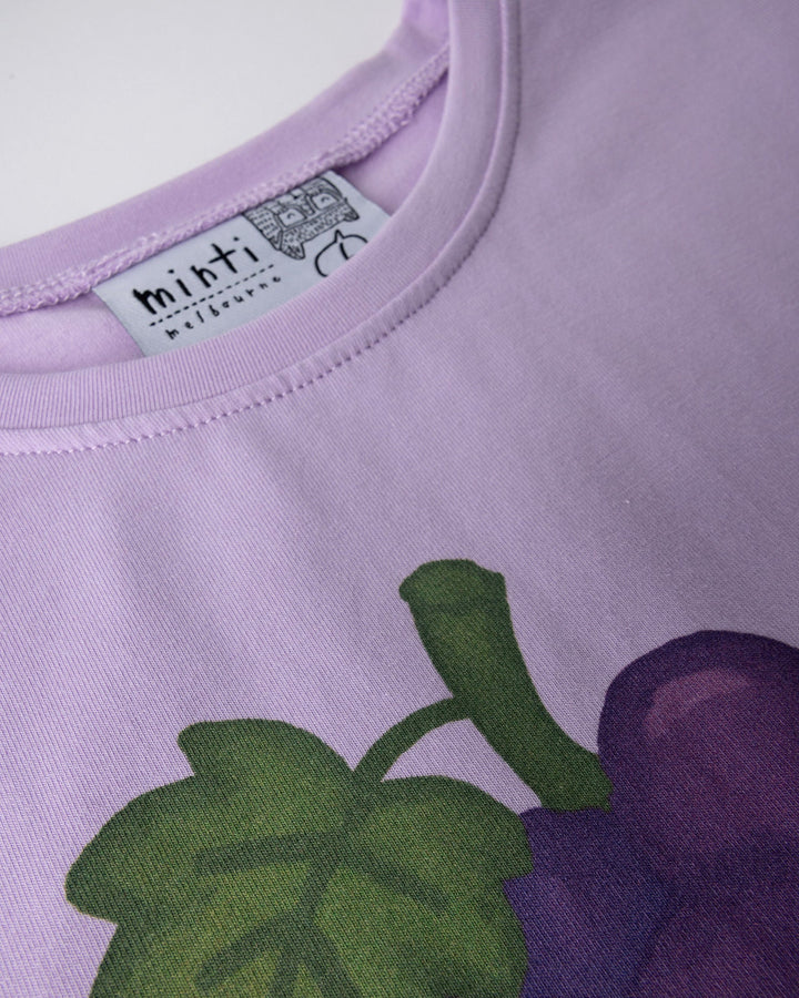 Close up detail of the Biking Grape Tee in lilac