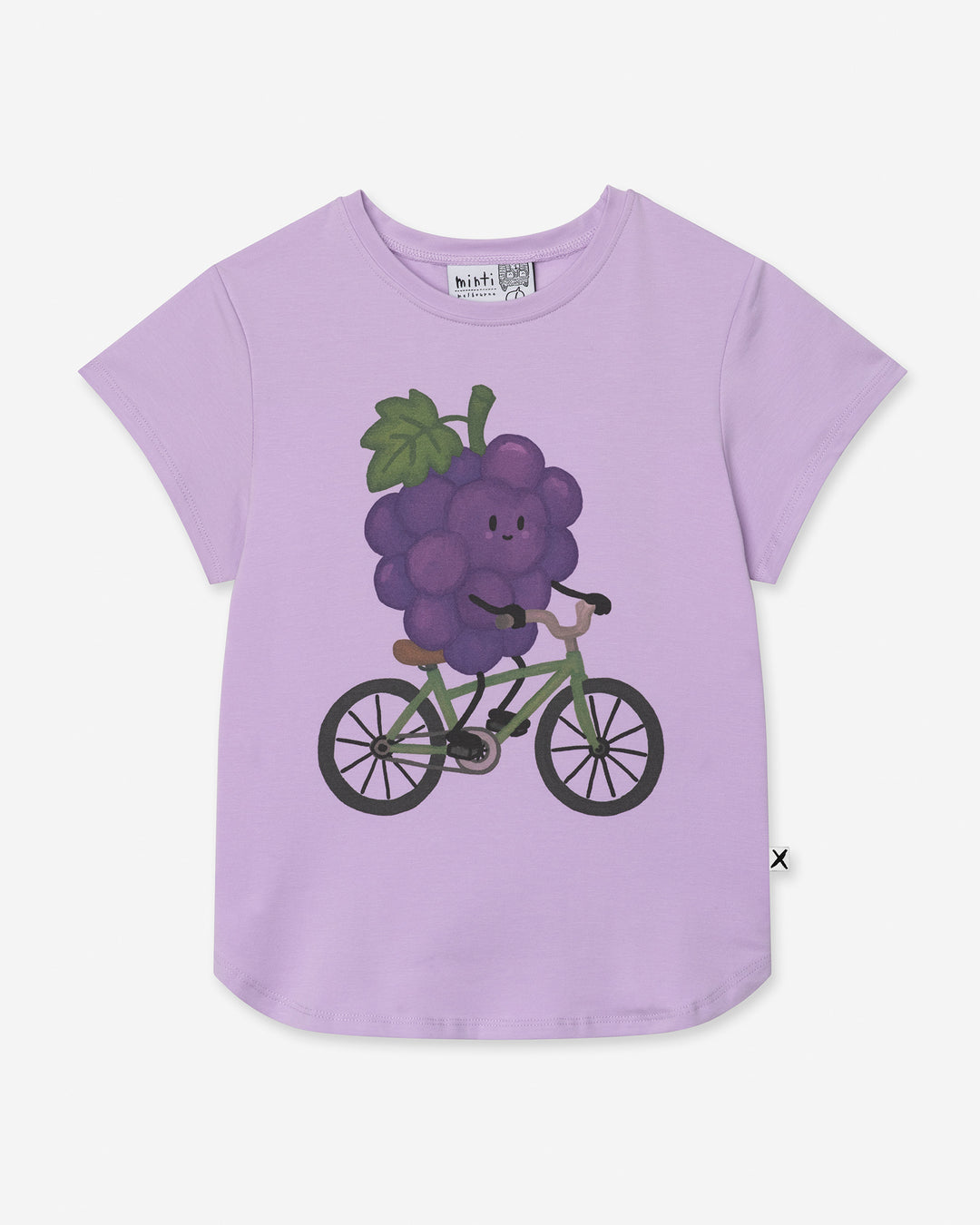 Biking Grape Tee in lilac, girls t shirt by Minti, flat lay