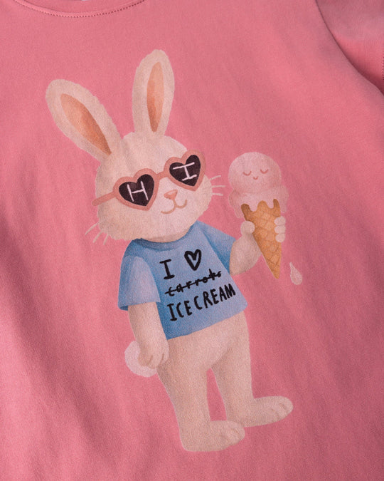 Close up of the Icecream Bunny Tee print in candy