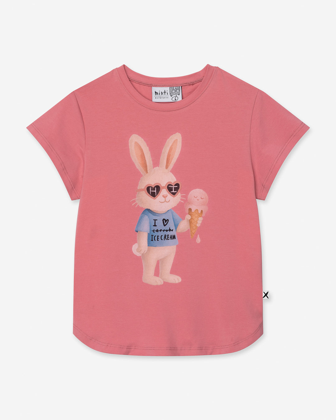 Icecream Bunny Tee in candy, girls t shirt by Minti, flat lay