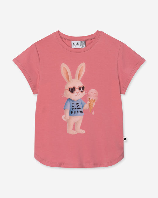 Icecream Bunny Tee in candy, girls t shirt by Minti, flat lay
