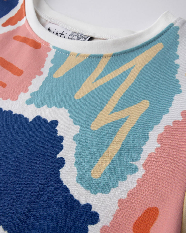 Close up of the Cool Shapes Dress print in white