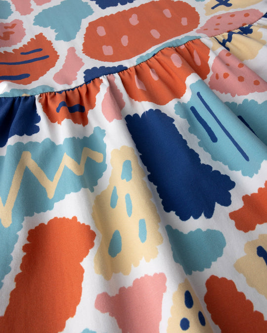 Close up of the Cool Shapes Dress print in white