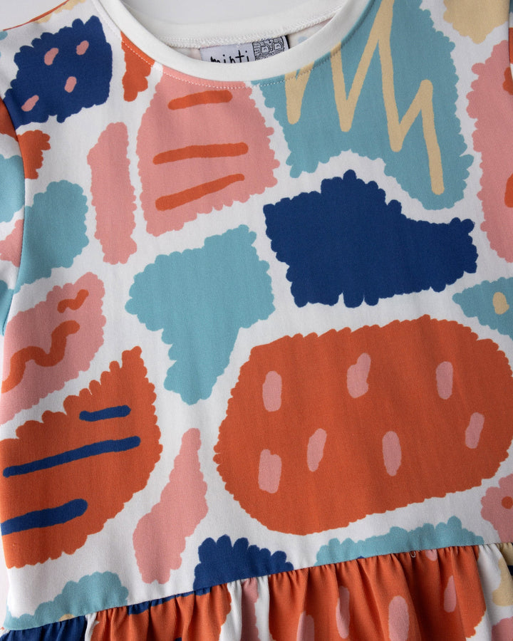 Close up of the Cool Shapes Dress print in white