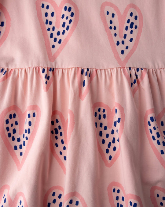 Close up of the Speckle Heart Dress print in pink