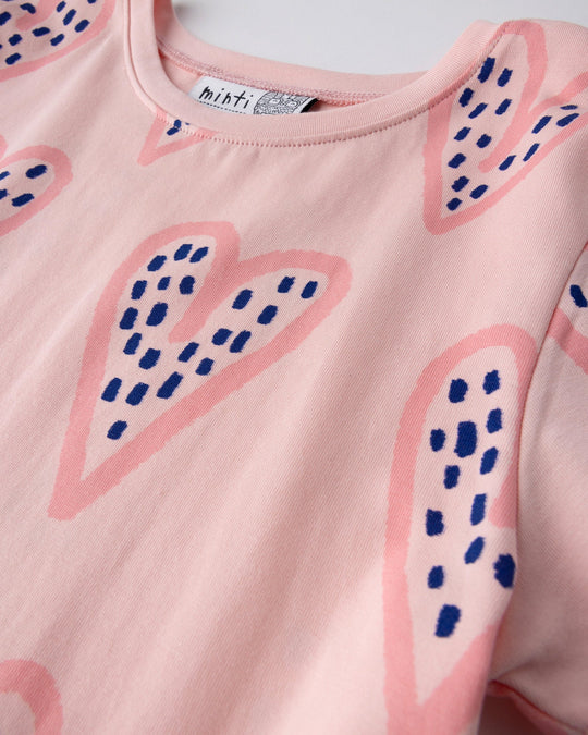 Close up of the Speckle Heart Dress print in pink