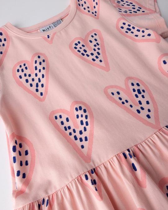 Close up of the Speckle Heart Dress print in pink