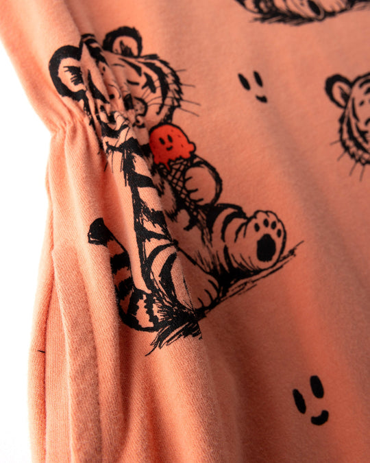Close up detail of the Happy Tiger Dress in apricot
