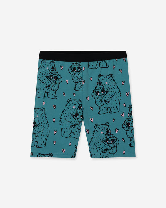 Bear Hug Bike Pant in emerald, girls bike shorts by Minti, flat lay