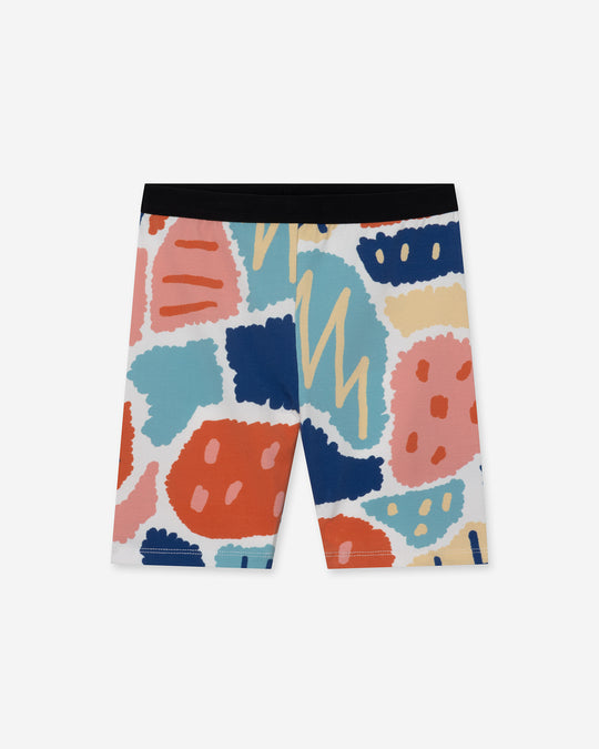 Cool Shapes Bike Pant in white, girls bike shorts by Minti, flat lay