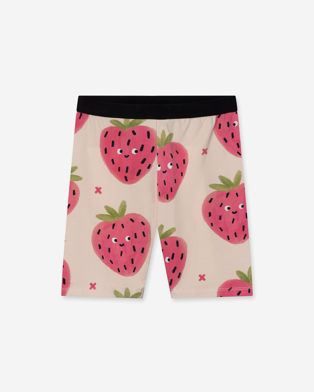 Happy Strawberry Bike Pant in cream, girls bike shorts by Minti, flat lay