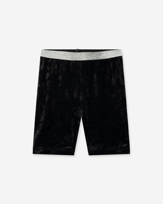 Velvet Bike Pant in black, girls bike shorts by Minti, flat lay