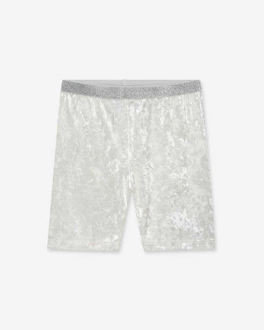 Velvet Bike Pant in cream, girls bike shorts by Minti, flat lay