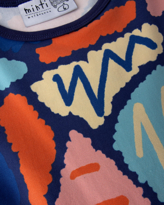 Close up detail of the Cool Shapes Dress in dark blue
