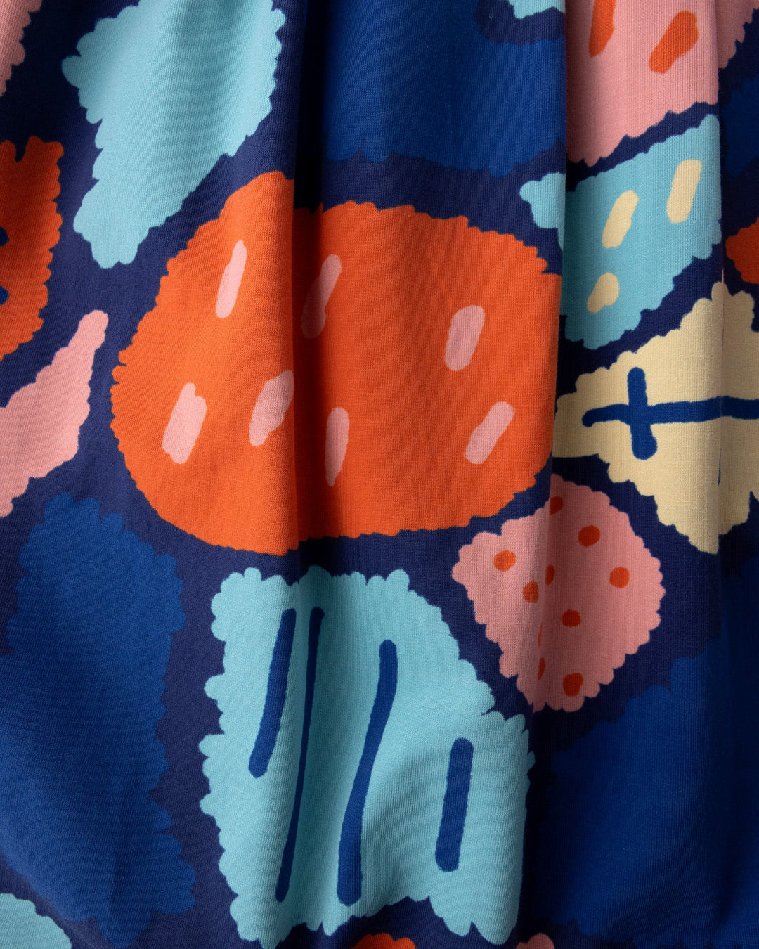 Close up of the Cool Shapes Dress print in dark blue