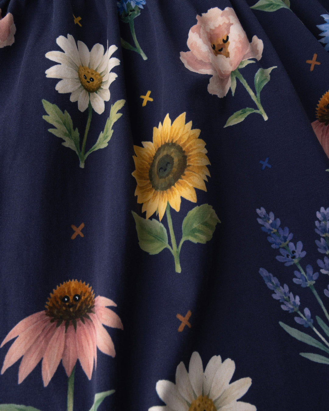 Close up of the Flower Friends Dress print in ink