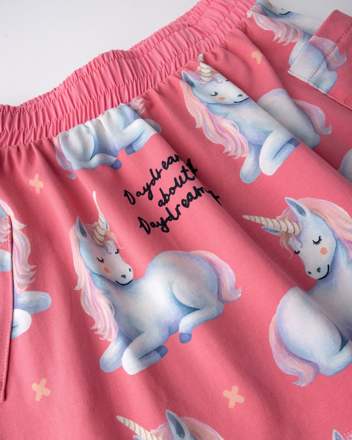 Close up detail of the Daydreaming Unicorn Skirt in candy