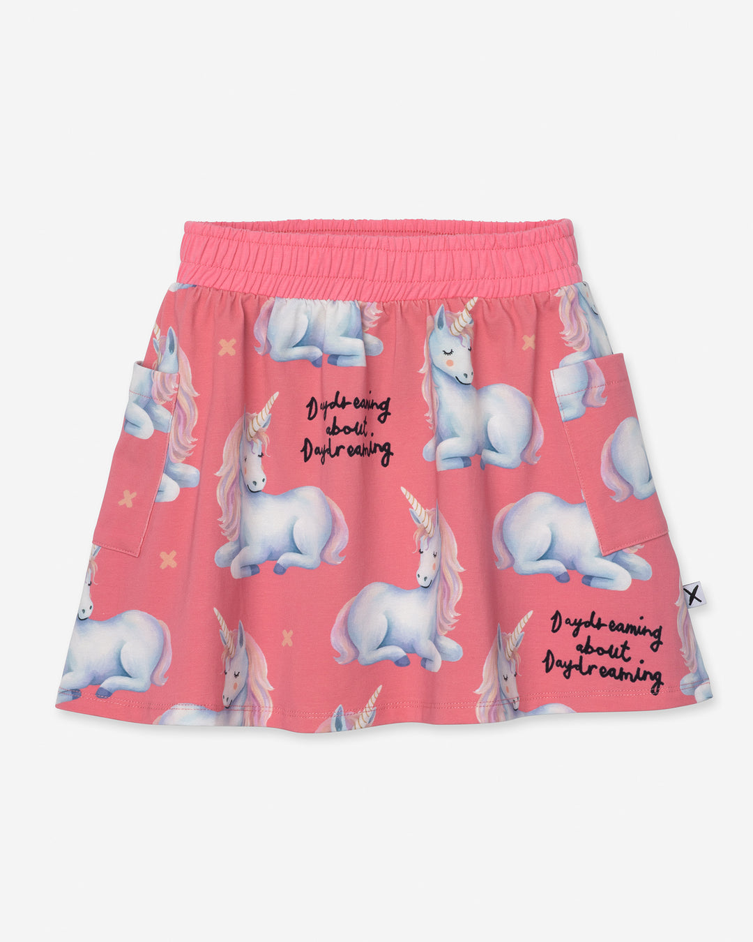 Daydreaming Unicorn Skirt in candy, girls skirt by Minti, flat lay