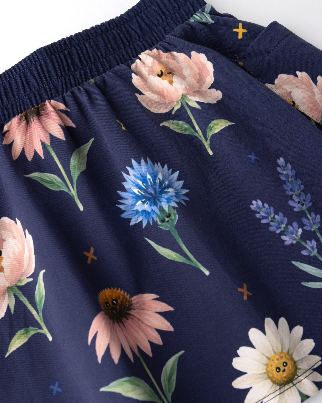 Close up of the Flower Friends Skirt print in ink