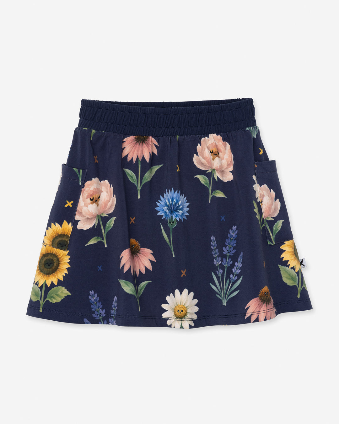 Flower Friends Skirt in ink, girls skirt by Minti, flat lay