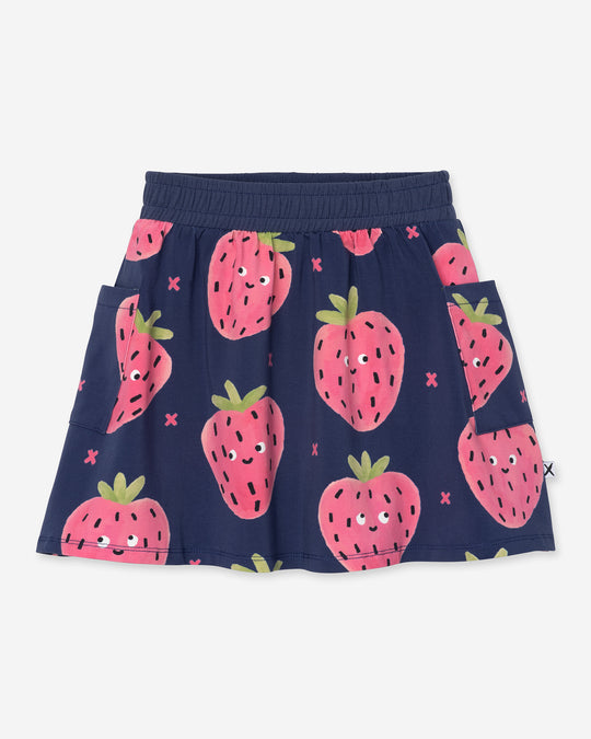 Happy Strawberry Skirt in turquoise, girls skirt by Minti, flat lay
