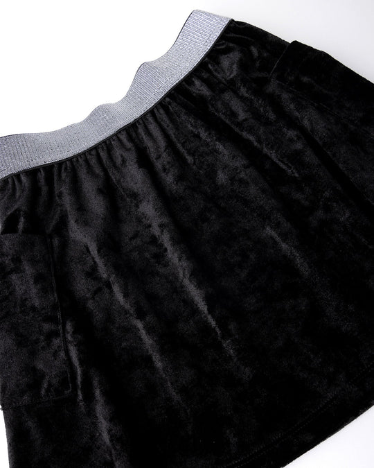 Close up detail of the Velvet Skirt in black