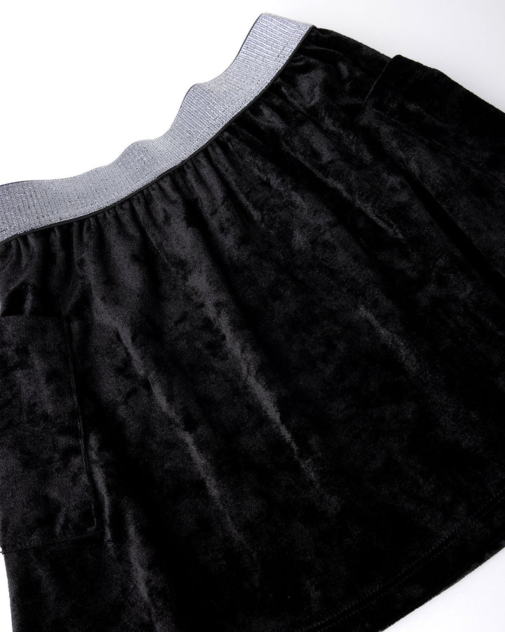 Close up detail of the Velvet Skirt in black