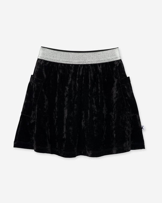 Velvet Skirt in black, girls skirt by Minti, flat lay