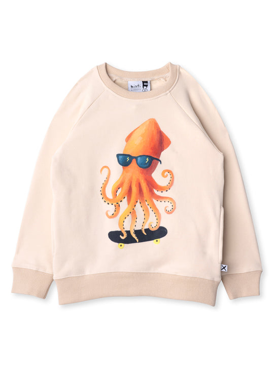 Minti kids clothing. Super cool and comfy crew with hidden side pockets. Perfect for keeping hands warm! 330 Gram // Brushed Inside // 95% Cotton // 5% Elastane.