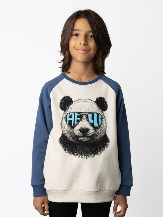Minti kids clothing. Super cool and comfy crew with hidden side pockets. Perfect for keeping hands warm! 330 Gram // Brushed Inside // 95% Cotton // 5% Elastane.