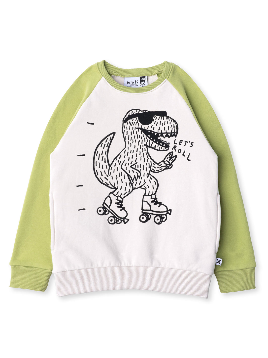 Minti kids clothing. Super cool and comfy crew with hidden side pockets. Perfect for keeping hands warm! 330 Gram // Brushed Inside // 95% Cotton // 5% Elastane.