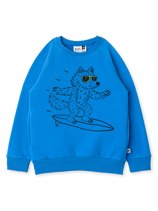 Minti kids clothing. Super cool and comfy crew with hidden side pockets. Perfect for keeping hands warm! 330 Gram // Brushed Inside // 95% Cotton // 5% Elastane.