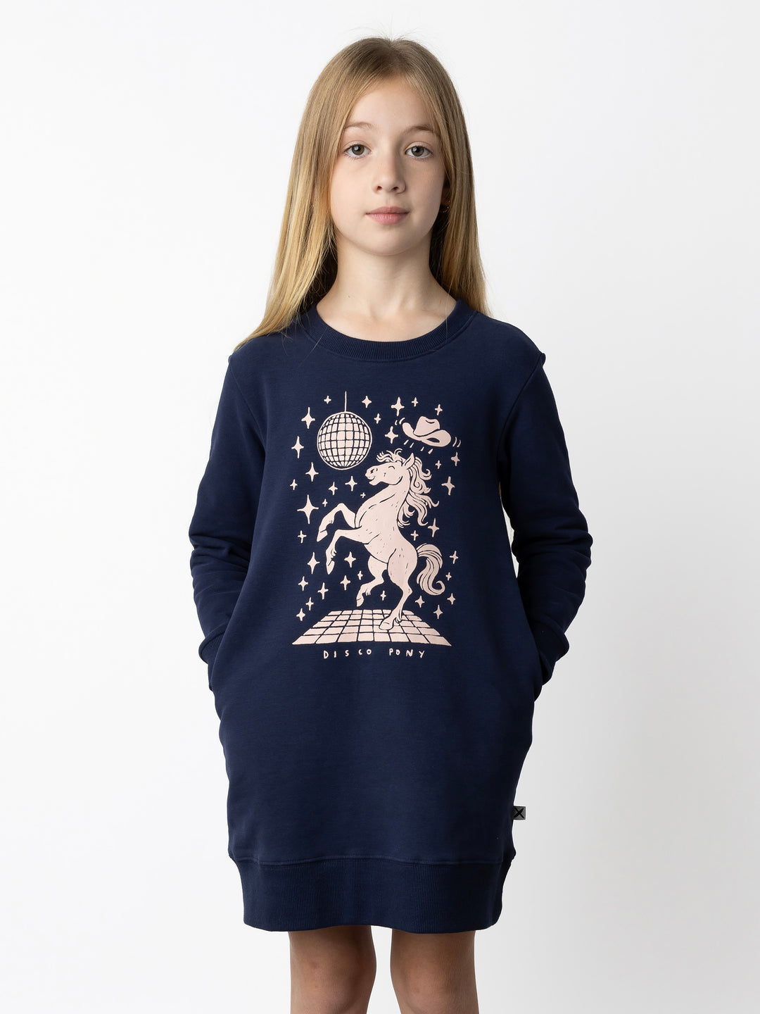Minti kids clothing. Awesome Crew dress with hidden side pockets, A-Line shape and a 2x2 Rib hem. 330 Gram // Brushed Inside // 95% Cotton // 5% Elastane.