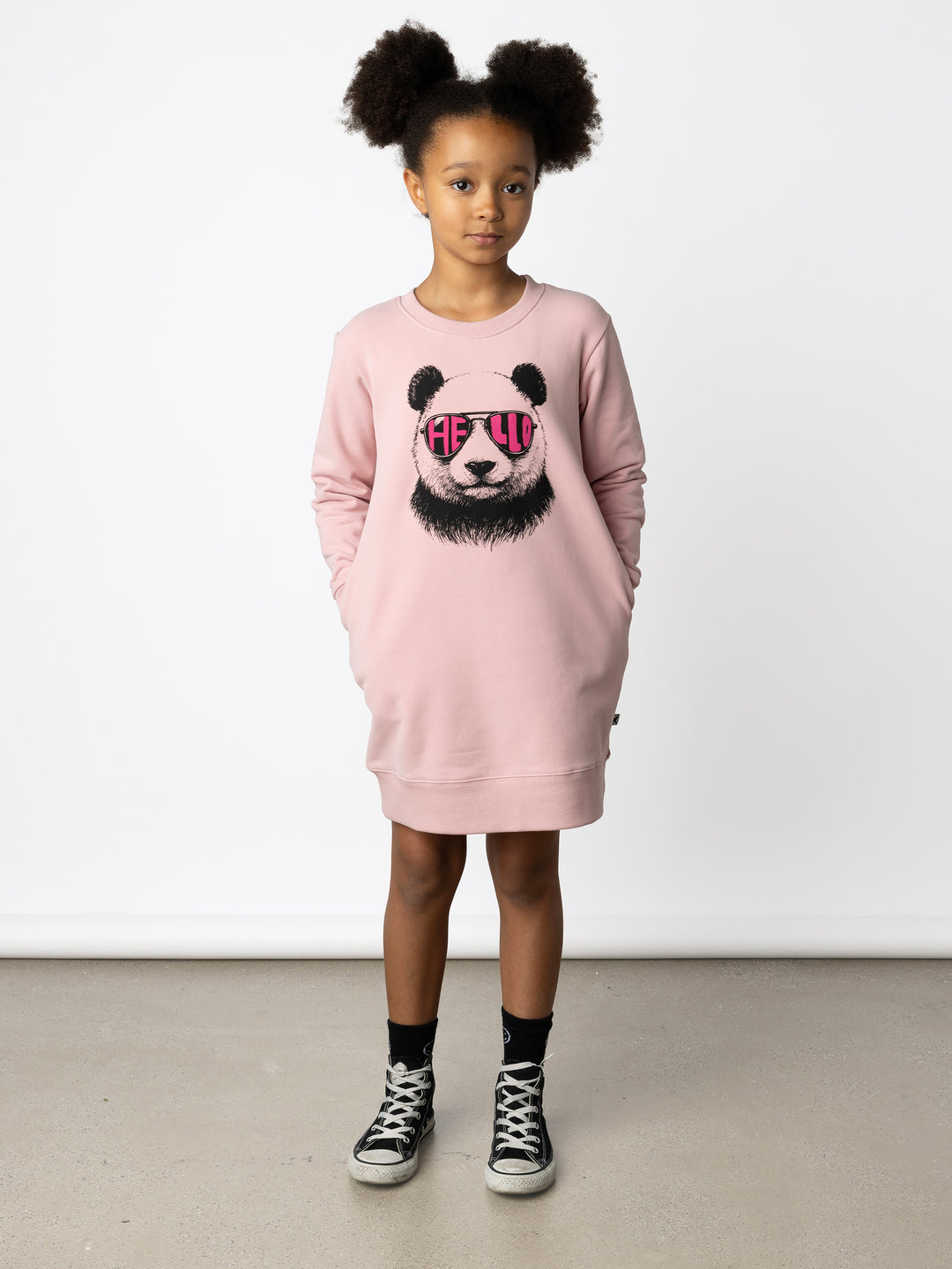 Minti kids clothing. Awesome Crew dress with hidden side pockets, A-Line shape and a 2x2 Rib hem. 330 Gram // Brushed Inside // 95% Cotton // 5% Elastane.