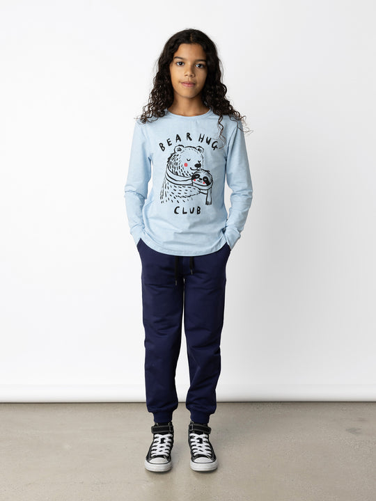 Minti kids clothing. Comfy tee with self cuffs and curved front and back hem. 180 Gram // 95% Cotton // 5% Elastane.