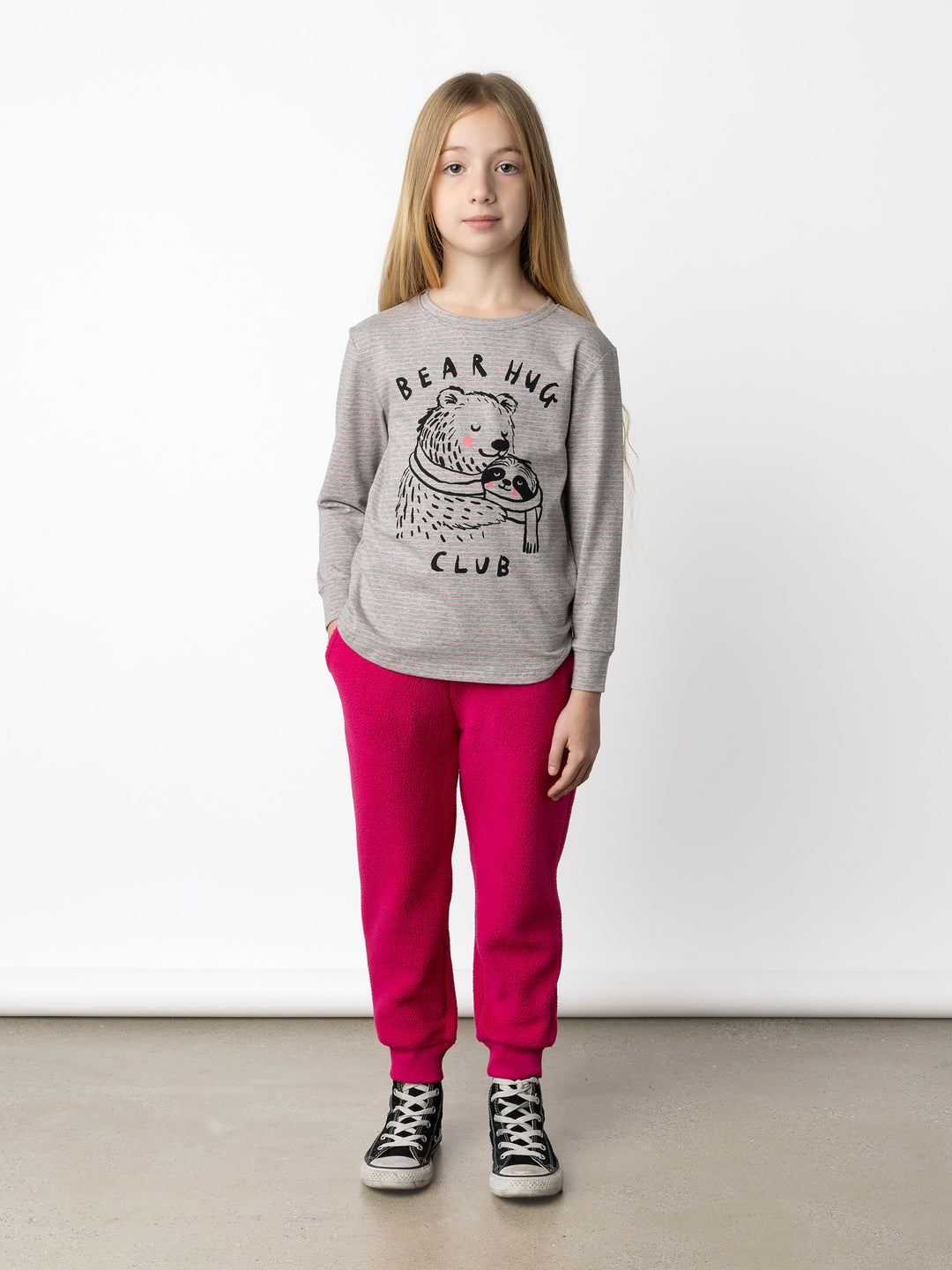 Minti kids clothing. Comfy tee with self cuffs and curved front and back hem. 180 Gram // 95% Cotton // 5% Elastane.