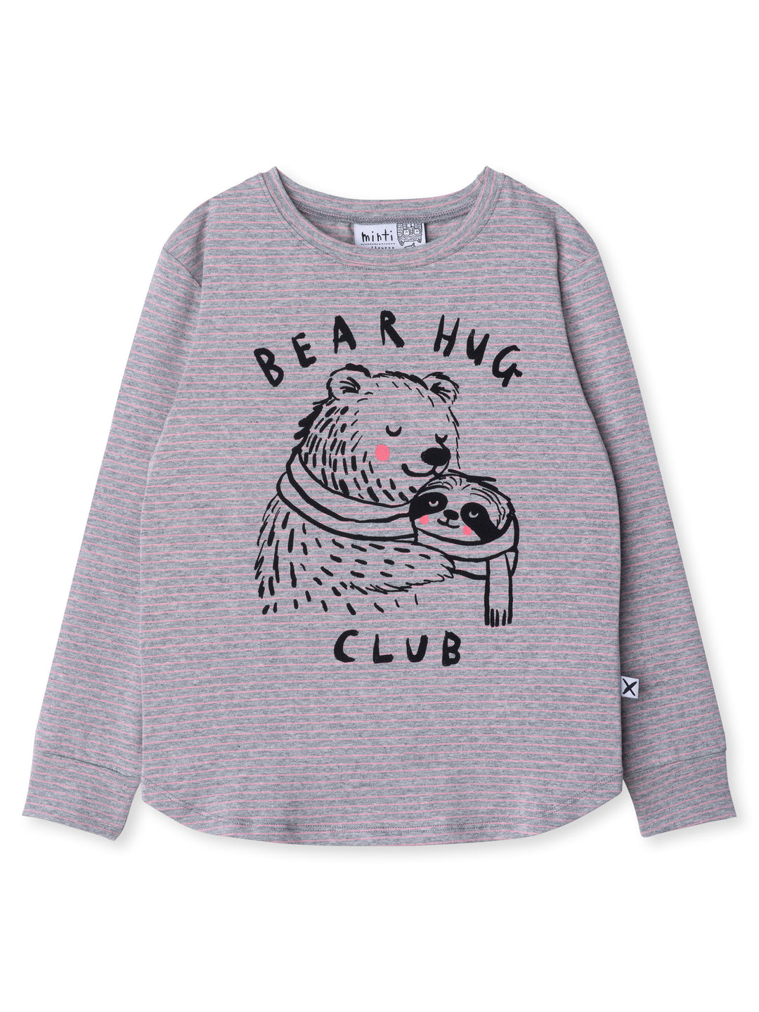 Minti kids clothing. Comfy tee with self cuffs and curved front and back hem. 180 Gram // 95% Cotton // 5% Elastane.