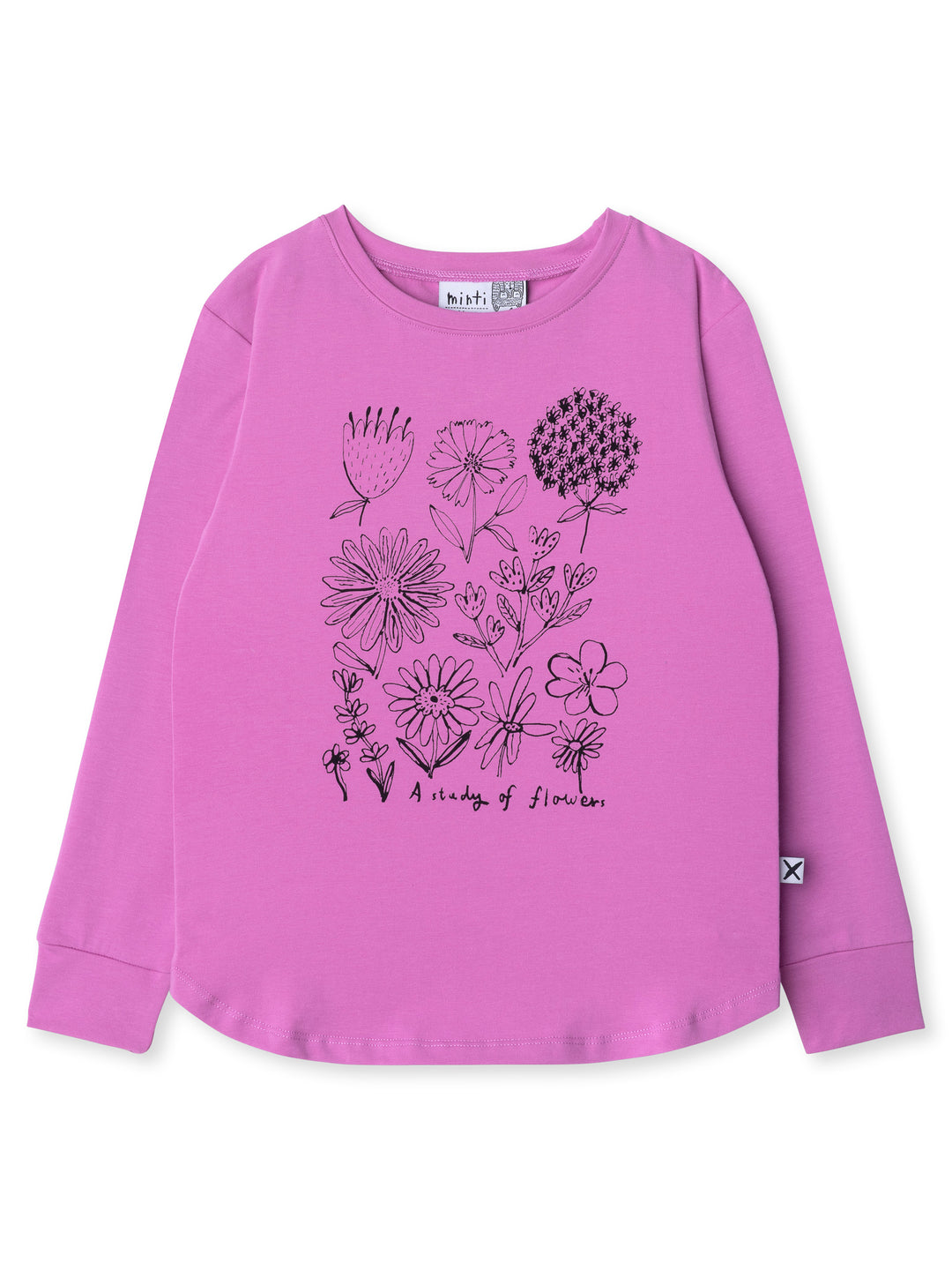Minti kids clothing. Comfy tee with self cuffs and curved front and back hem. 190 Gram // 95% Cotton // 5% Elastane.