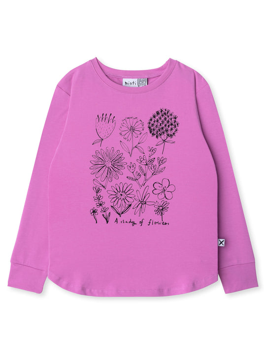 Minti kids clothing. Comfy tee with self cuffs and curved front and back hem. 190 Gram // 95% Cotton // 5% Elastane.