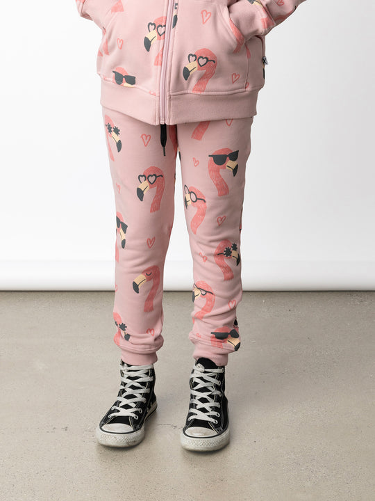 Minti kids clothing. Slim leg trackies with front pockets, shoelace cord and 2x2 rib waistband and cuffs. 330 Gram // Brushed Inside // 95% Cotton // 5% Elastane.