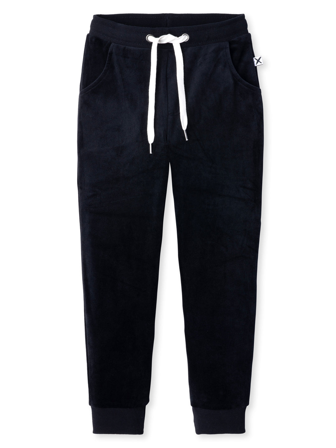 Minti kids clothing. Slim leg trackies with front pockets, elasticated waistband and shoelace cord. 92% Polyester // 8% Spandex.