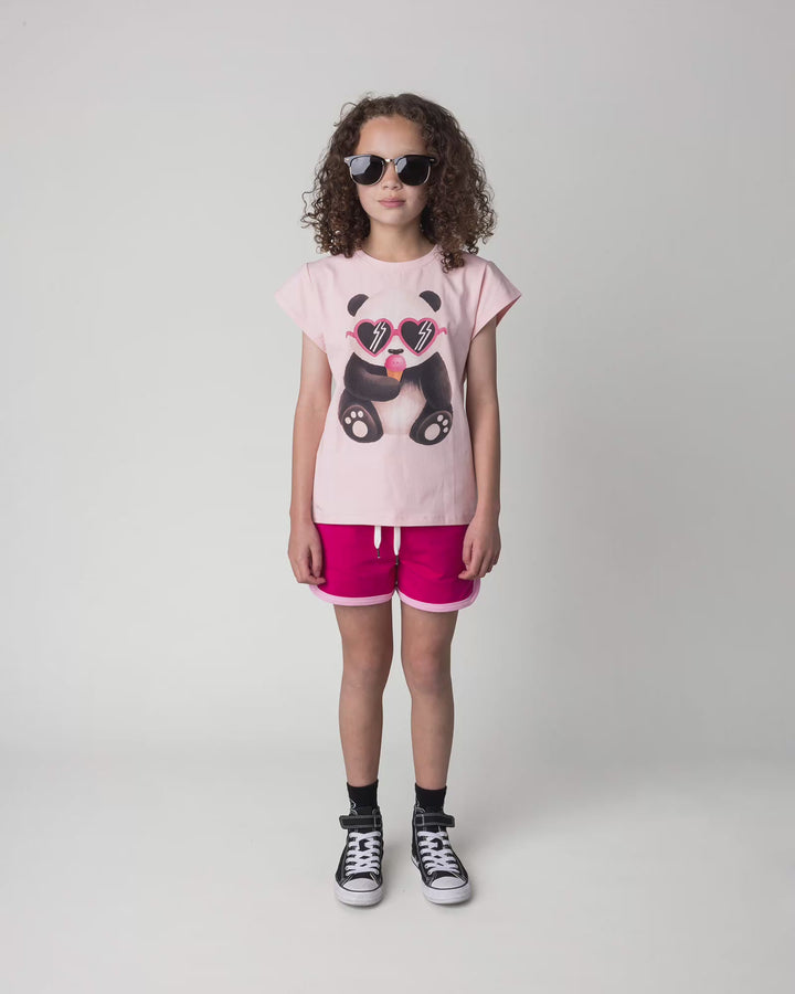 Kid wearing the Icecream Panda Tee in light pink, full circle video