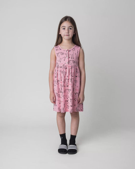 Kid wearing the Hello Unicorns Dress in pink, full circle video
